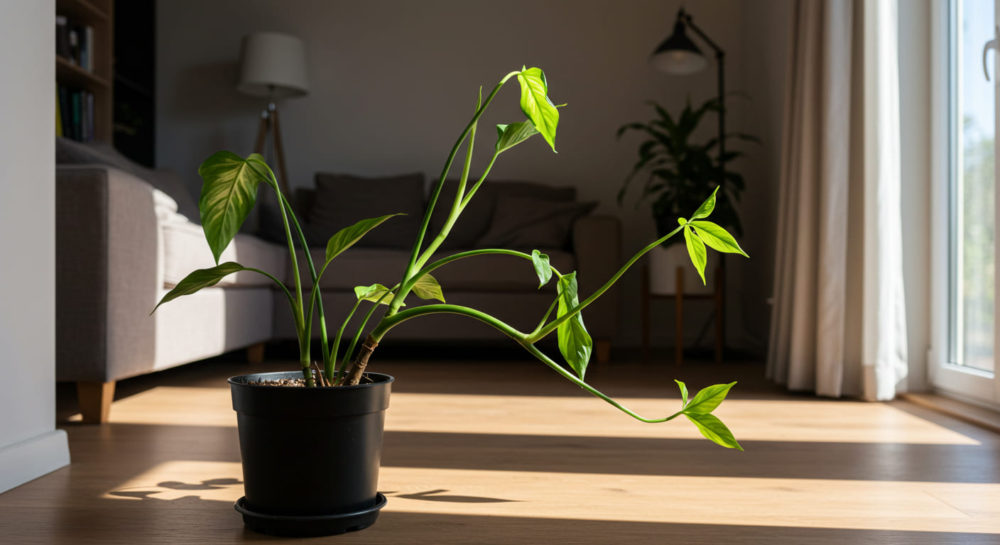 光不足が招くディフェンバキアのひょろ長い姿