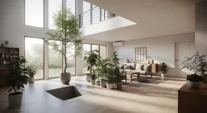 吹き抜けで観葉植物が映える家の間取り