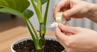 観葉植物の茎が折れた時のセロテープ応急処置