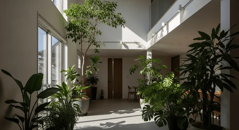 吹き抜けで観葉植物が育つ光環境の設計
