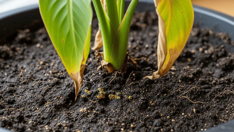 根腐れが疑われる葉の垂れ