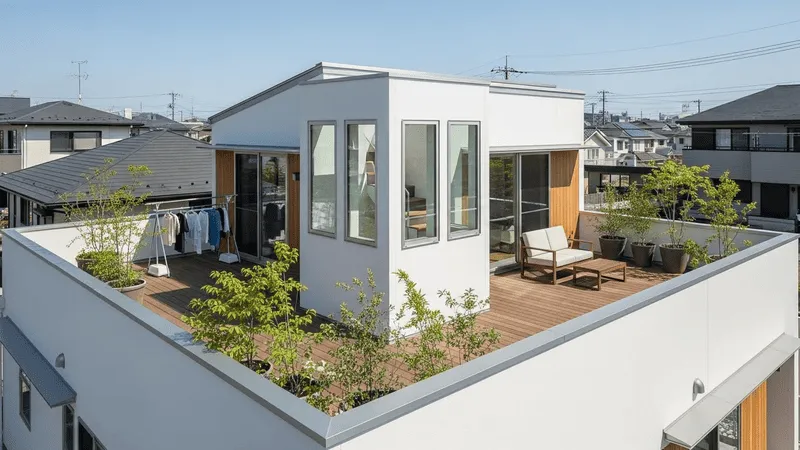 屋上庭園のある平屋の間取り