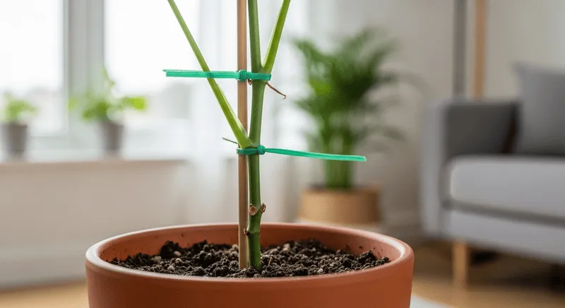 支柱と園芸用テープで固定