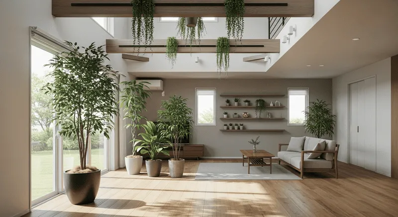 吹き抜けで観葉植物を配置するゾーニング技術