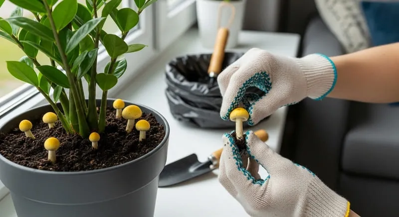 観葉植物のきのこを安全に除去する手順