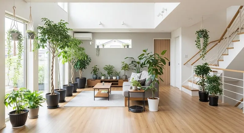 観葉植物がたくさんある家における配置デザインと動線確保