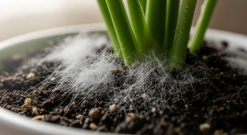 観葉植物の土に白いふわふわが出る理由