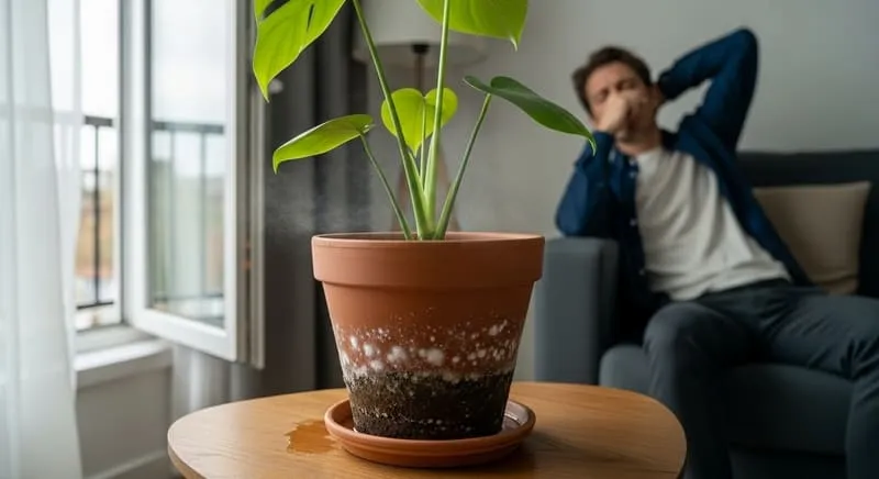 観葉植物の土がカビ臭いときの対処法