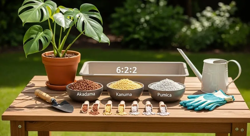 配合土：赤玉土・鹿沼土・軽石の黄金比