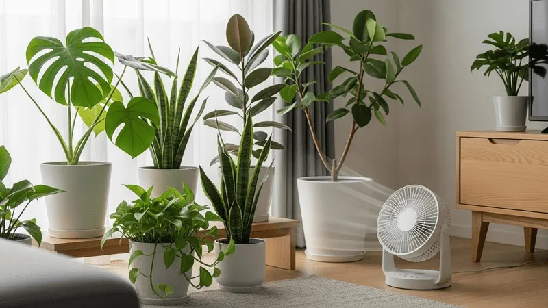 観葉植物にサーキュレーターつけっぱなし