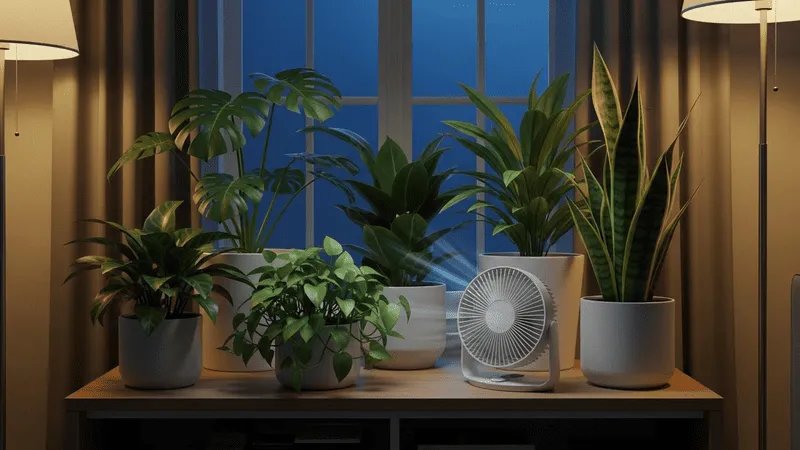 観葉植物へのサーキュレーター夜の運転