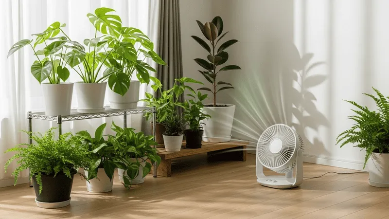 観葉植物とサーキュレーター小型活用
